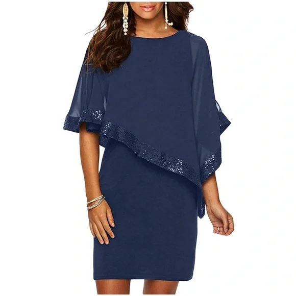 Dresses | Sequin Mesh Overlay Pencil Mini Poncho Evening Dress | Poshmark